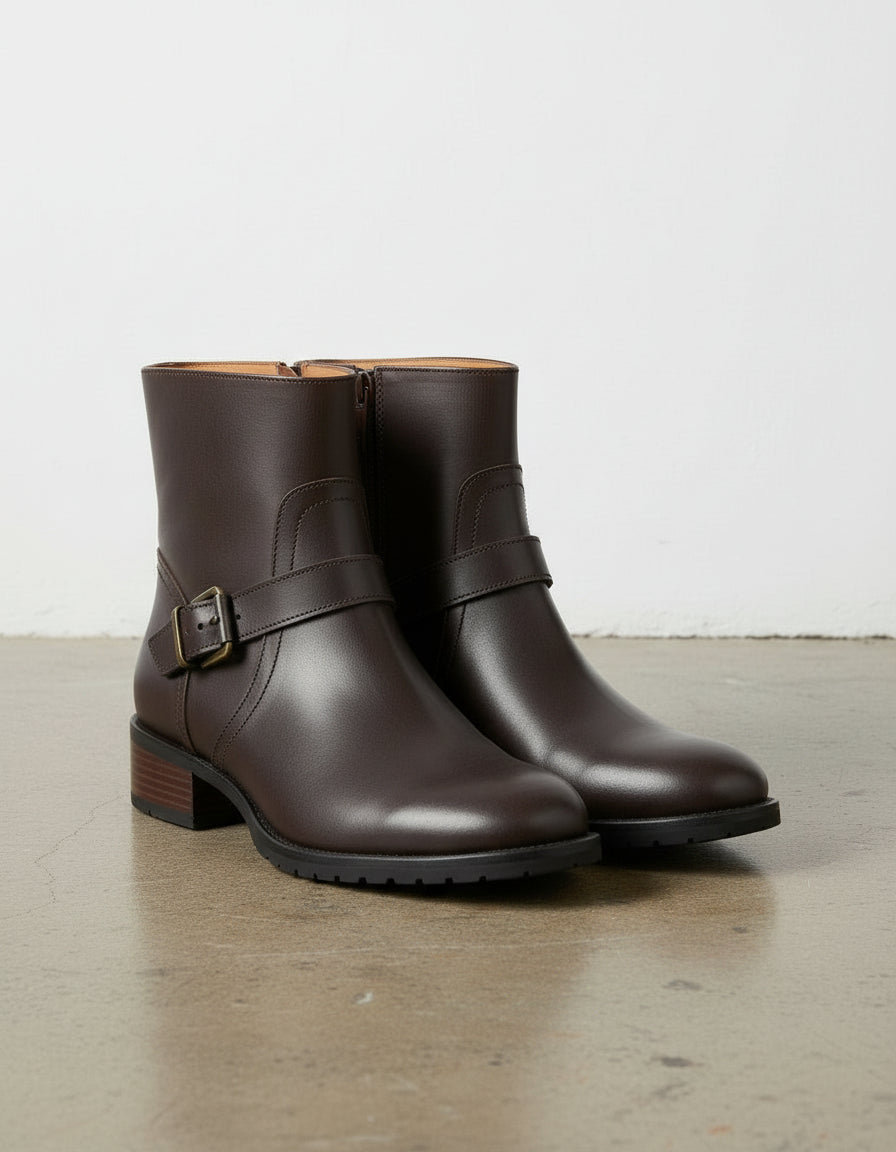 3-4-right-view - Women's Handmade Brown Ankle-High Leather Artisan Moto Boots