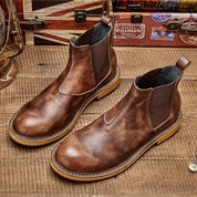 Men’s Rustic Leather Chelsea Boots, Handmade Genuine Leather Slip-on Boots