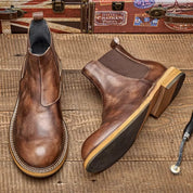 Men’s Rustic Leather Chelsea Boots, Handmade Genuine Leather Slip-on Boots