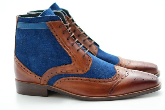 Two Tone Wingtip Brogue Ankle Boot in Brown and Navy