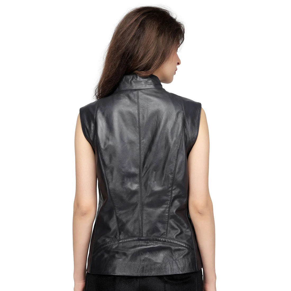 Women's Sleeveless  Leather Biker Vest- Motor Half Jacket
