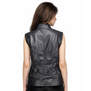 Women's Sleeveless  Leather Biker Vest- Motor Half Jacket