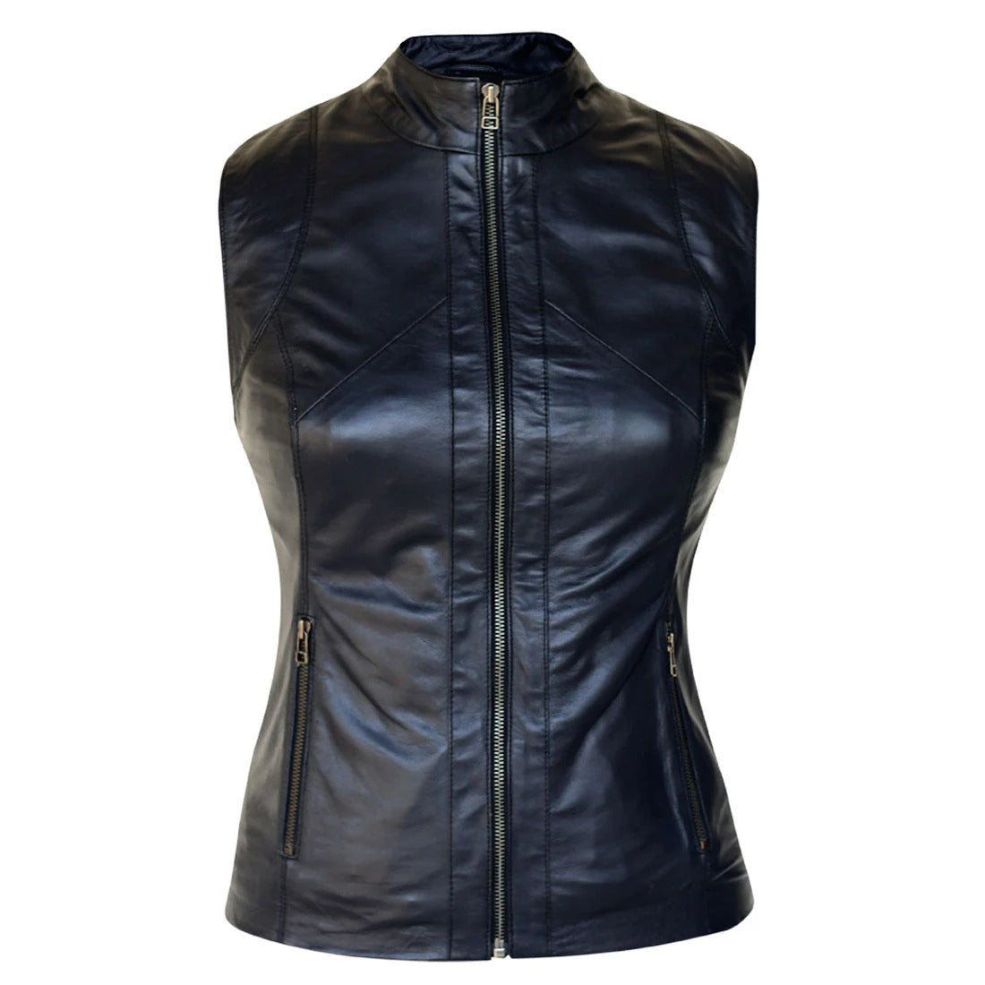 Women's Sleeveless  Leather Biker Vest- Motor Half Jacket