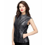 Women's Sleeveless  Leather Biker Vest- Motor Half Jacket