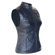 Women's Sleeveless  Leather Biker Vest- Motor Half Jacket