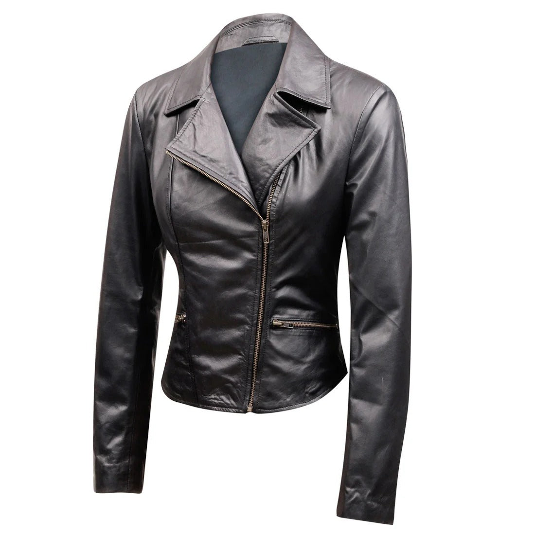 Women's Black Leather Moto Jacket