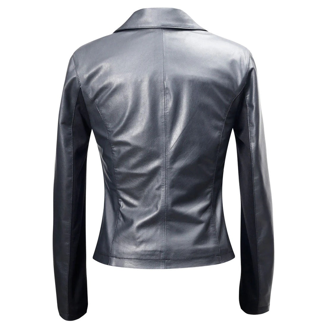 Women's Slim Fit Leather Biker Jacket with Frill Detail