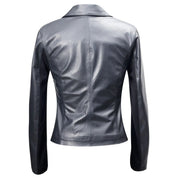 Women's Slim Fit Leather Biker Jacket with Frill Detail