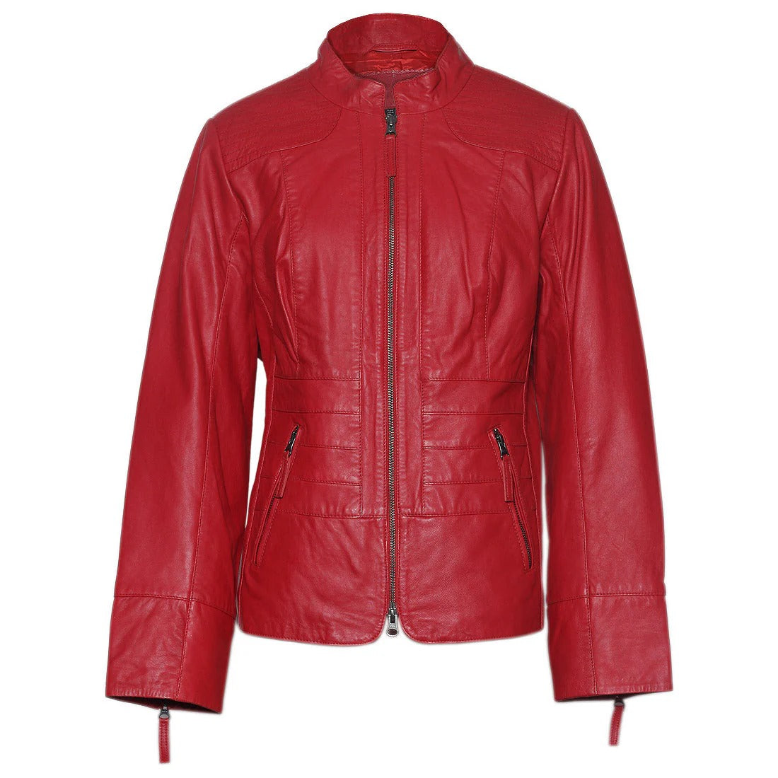 Women's Red Leather Biker Jacket, Women's Genuine Leather Moto Jacket