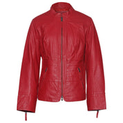Women's Red Leather Biker Jacket, Women's Genuine Leather Moto Jacket