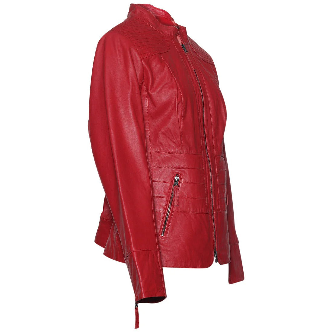 Women's Red Leather Biker Jacket, Women's Genuine Leather Moto Jacket