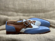 Handmade Men Three Tone Wing Tip Brogue Shoes, Designer Formal Shoes