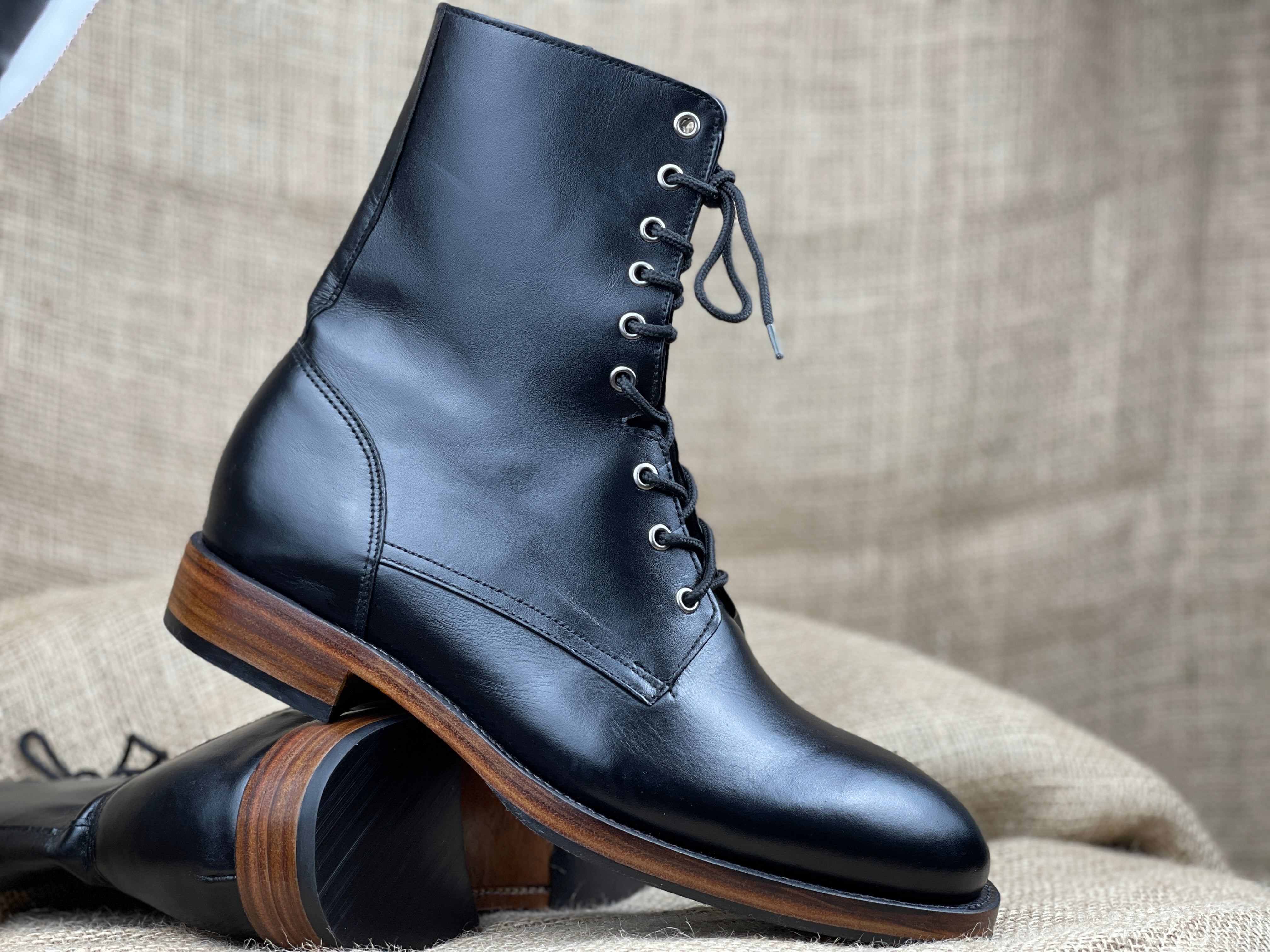 New Handmade Men Black Combat Boots, Men Boot, Mens Lace Up Boots
