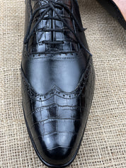 Men's Black Crocodile Patterned Oxford Dress Shoes