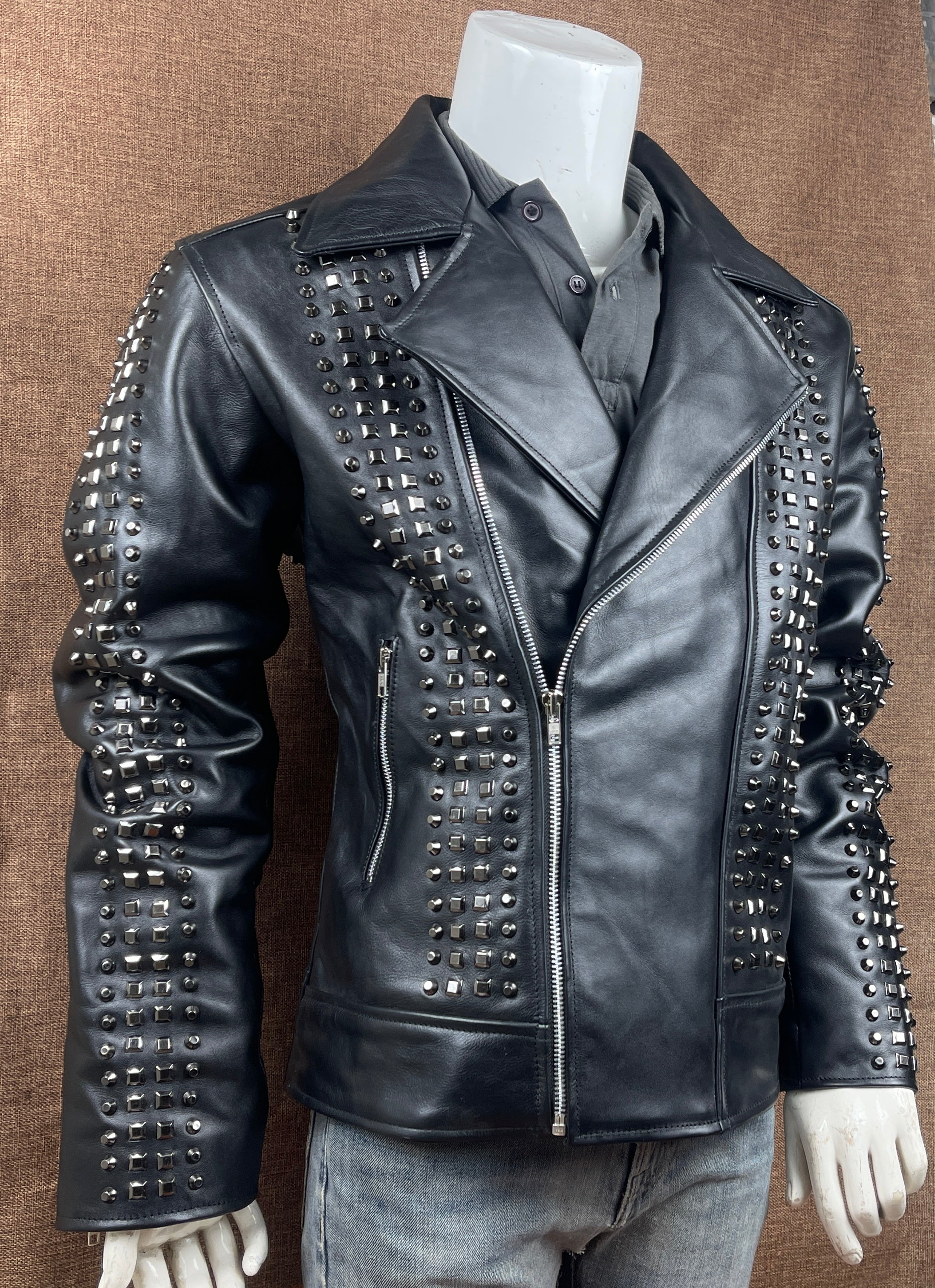 Punk Handmade Men's Studded Leather Jacket,rock Style Leather Jacket