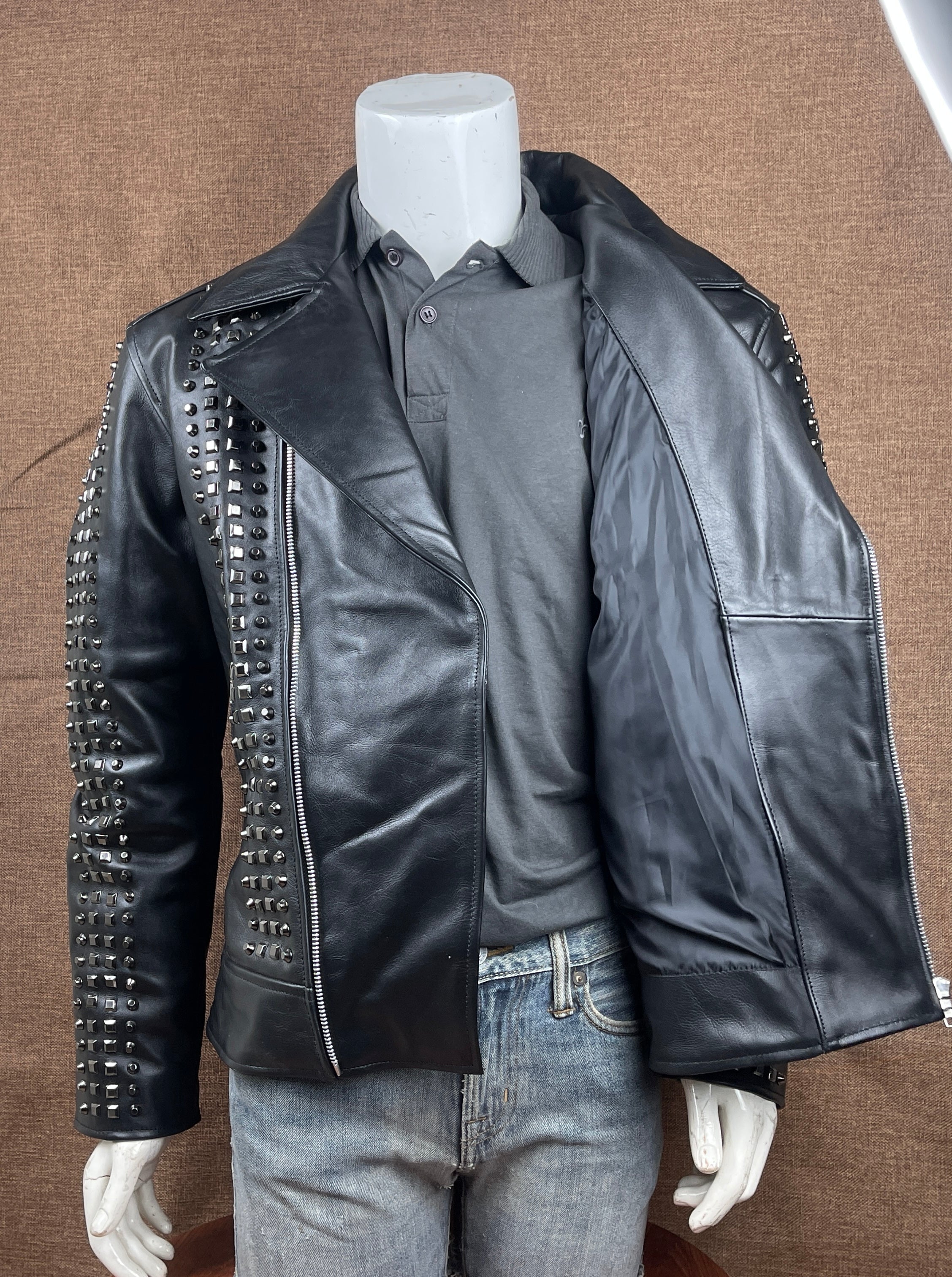 Punk Handmade Men's Studded Leather Jacket,rock Style Leather Jacket