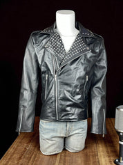 Handmade Fashion Leather Silver Studded Real Soft Leather Biker Style Jacket for Men