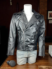 Handmade Fashion Leather Silver Studded Real Soft Leather Biker Style Jacket for Men
