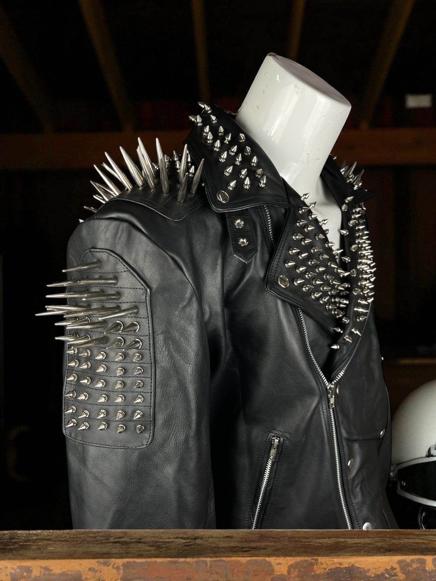 Handmade Punk Men Black Multi Studded with Long Spike Style Biker Jacket
