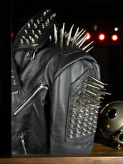 Handmade Punk Men Black Multi Studded with Long Spike Style Biker Jacket