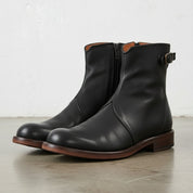 angle-view-showing-depth - Men's Distressed Ankle Boots, Full-Grain Leather Ankle Boots, Buckle Strap Ankle Boots