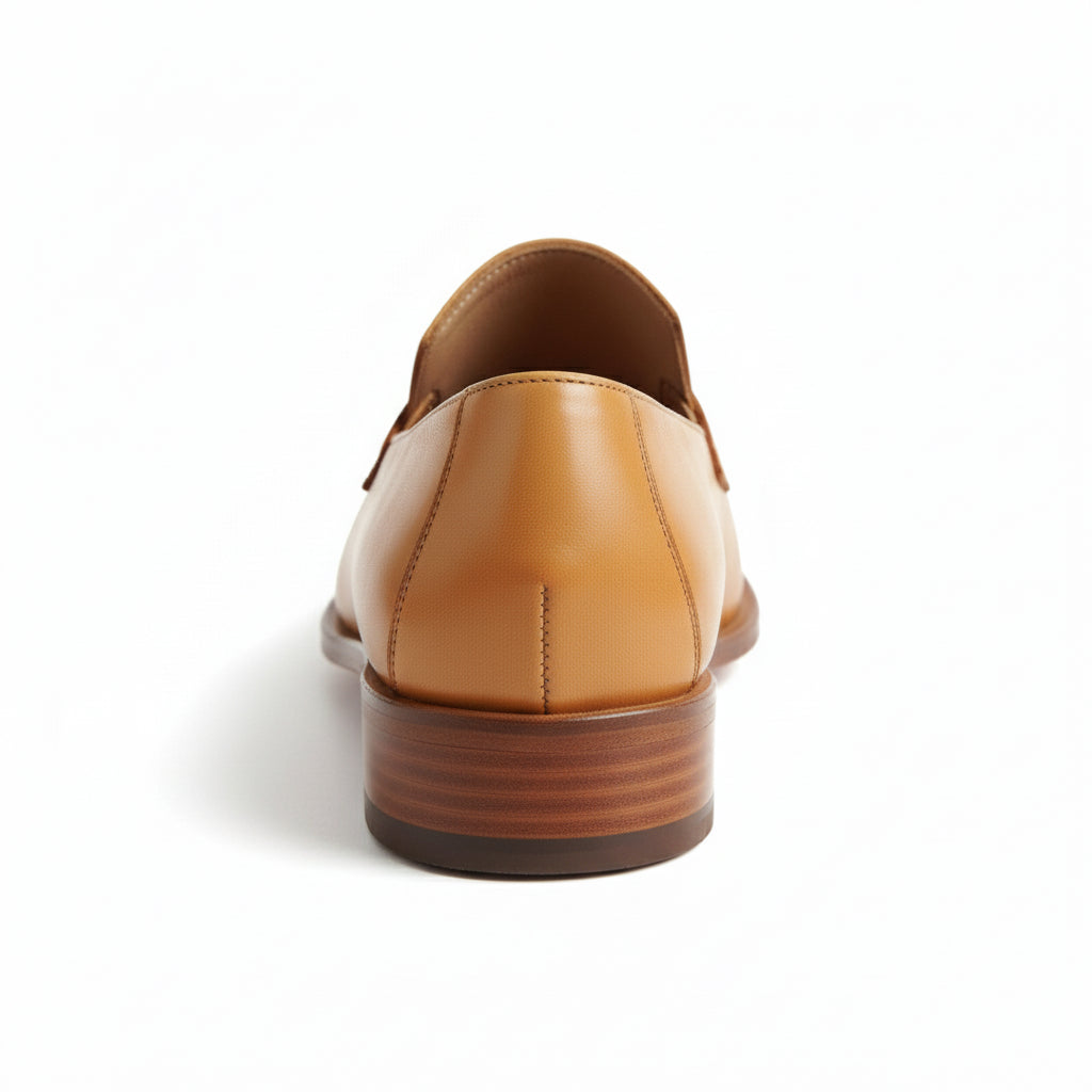 back-view - Handmade Men Formal Shoes, Tan Color Leather Moccasins Shoes Loafer