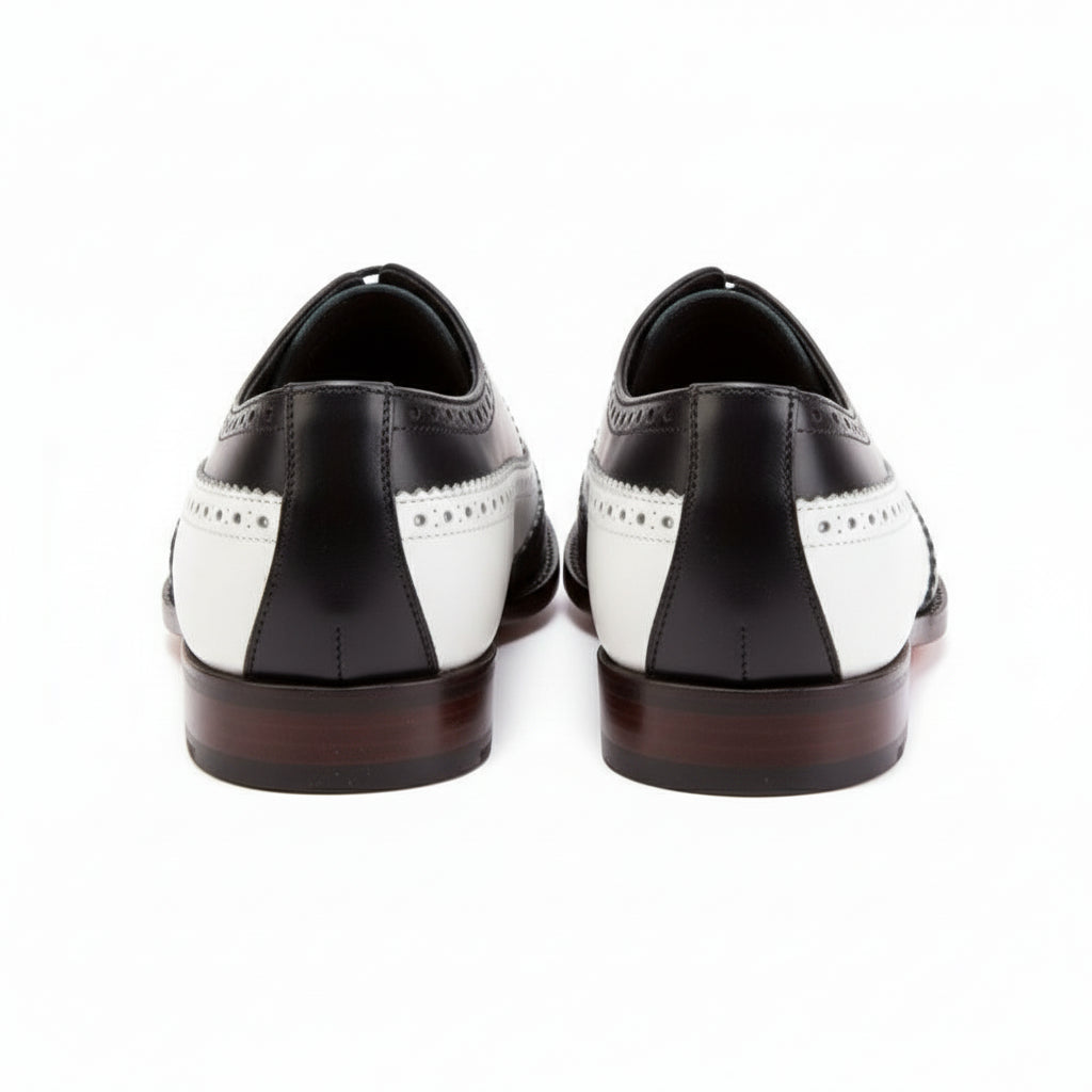Black and White Leather Brogue Dress Shoes - back-view