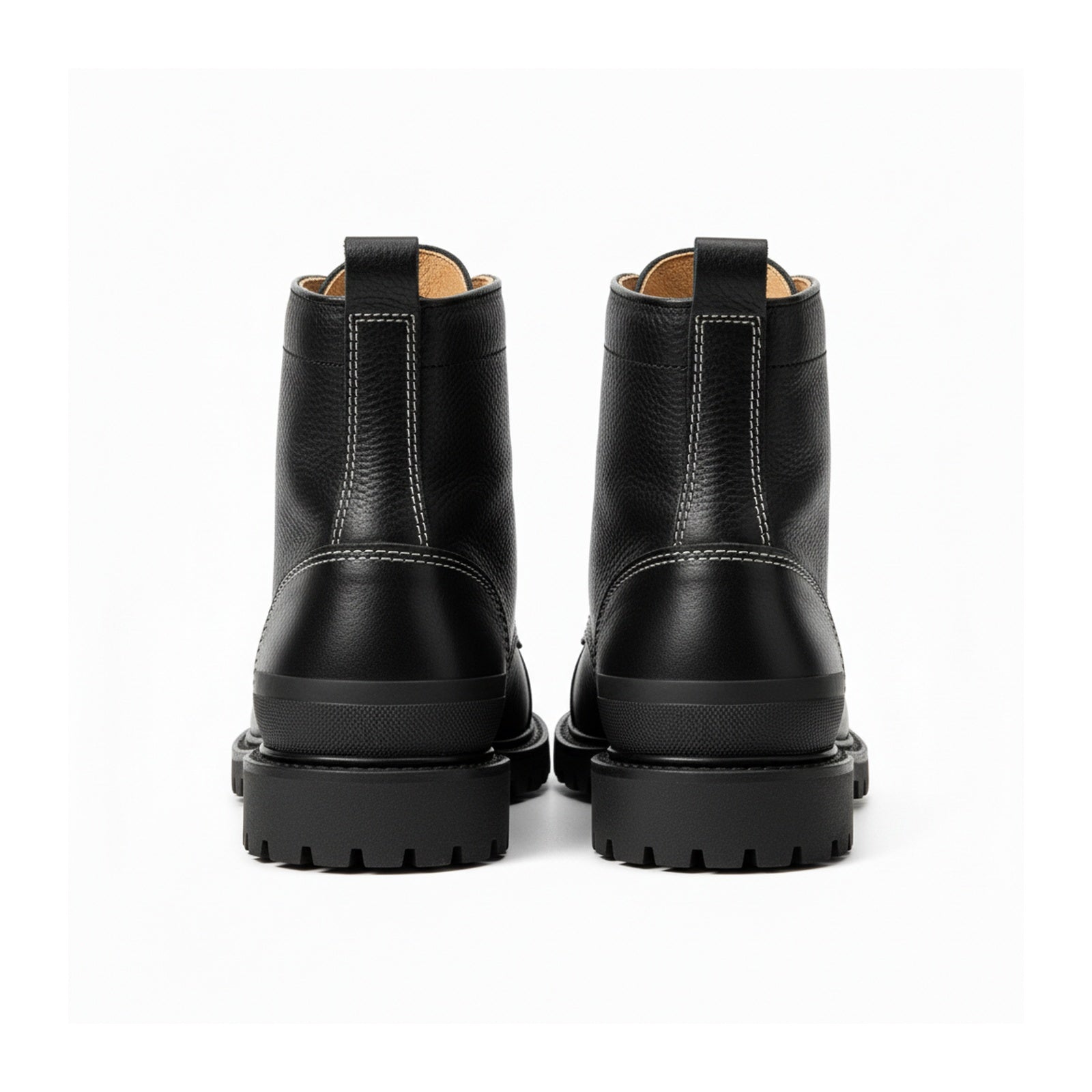 back-view - Black Lace-Up Leather Motorcycle Boots