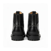 back-view - Black Lace-Up Leather Motorcycle Boots
