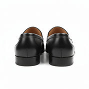 Black Leather Penny Loafers with Tassels - back-view
