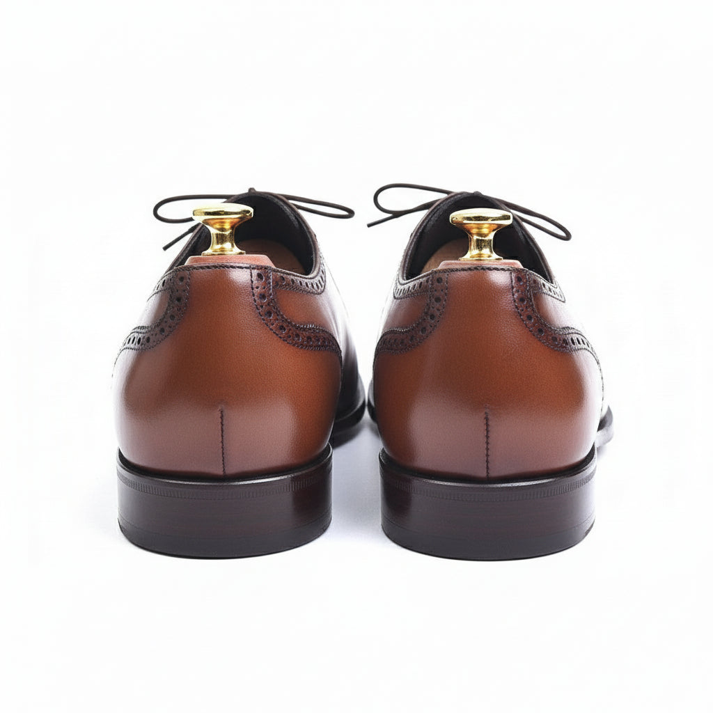 Brown Brogue Leather Formal Dress Shoes - back-view