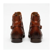 back-view - Brown Leather Ankle Boots with Chitai Mat Pattern