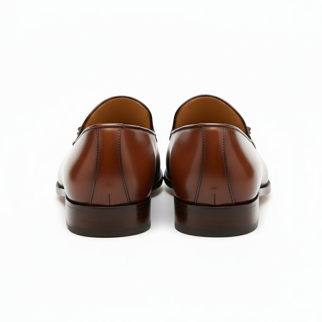 Brown Leather Tassel Moccasins Formal Dress Shoes - back-view