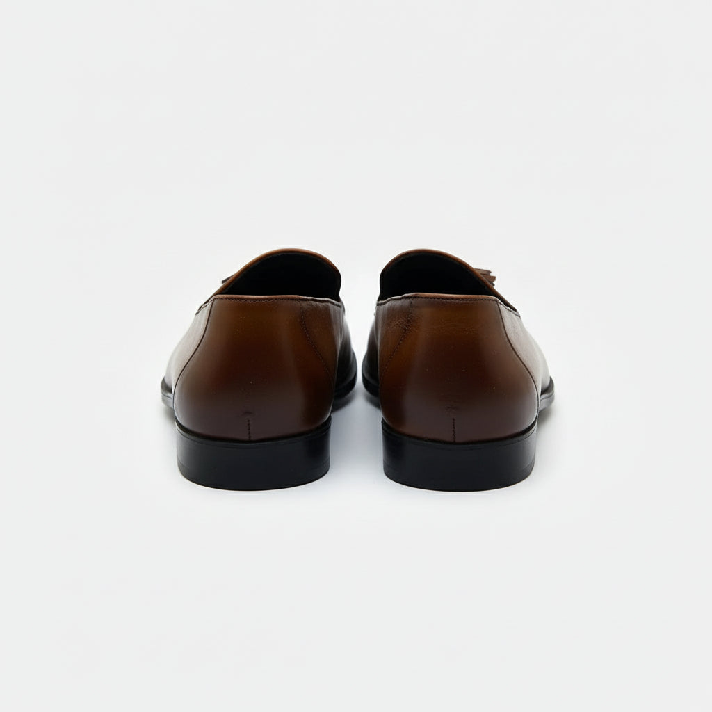 Brown Leather Tassels Moccasins - back-view