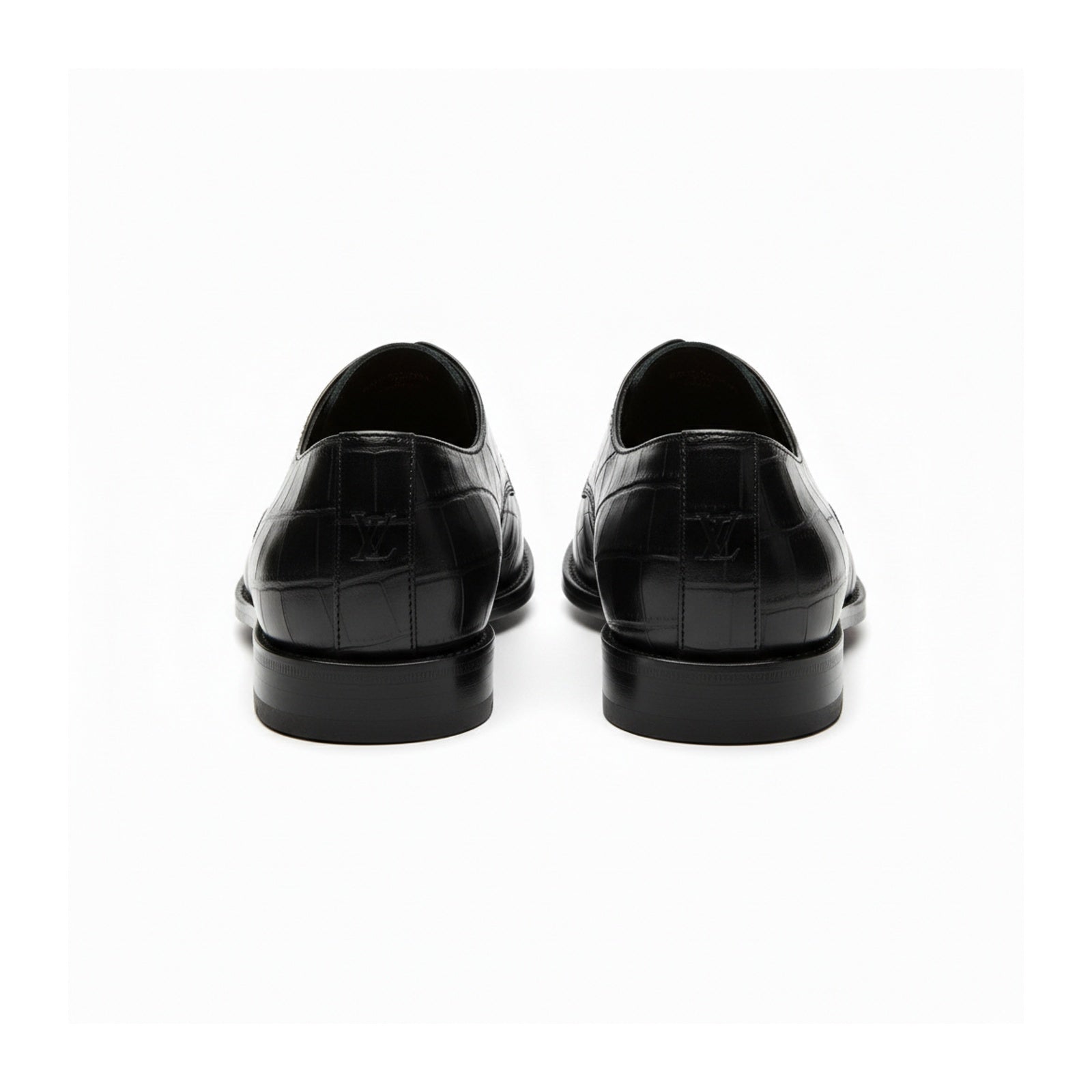 back-view - Crocodile-Texture Black Leather Dress Shoes