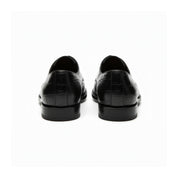 back-view - Crocodile-Texture Black Leather Dress Shoes