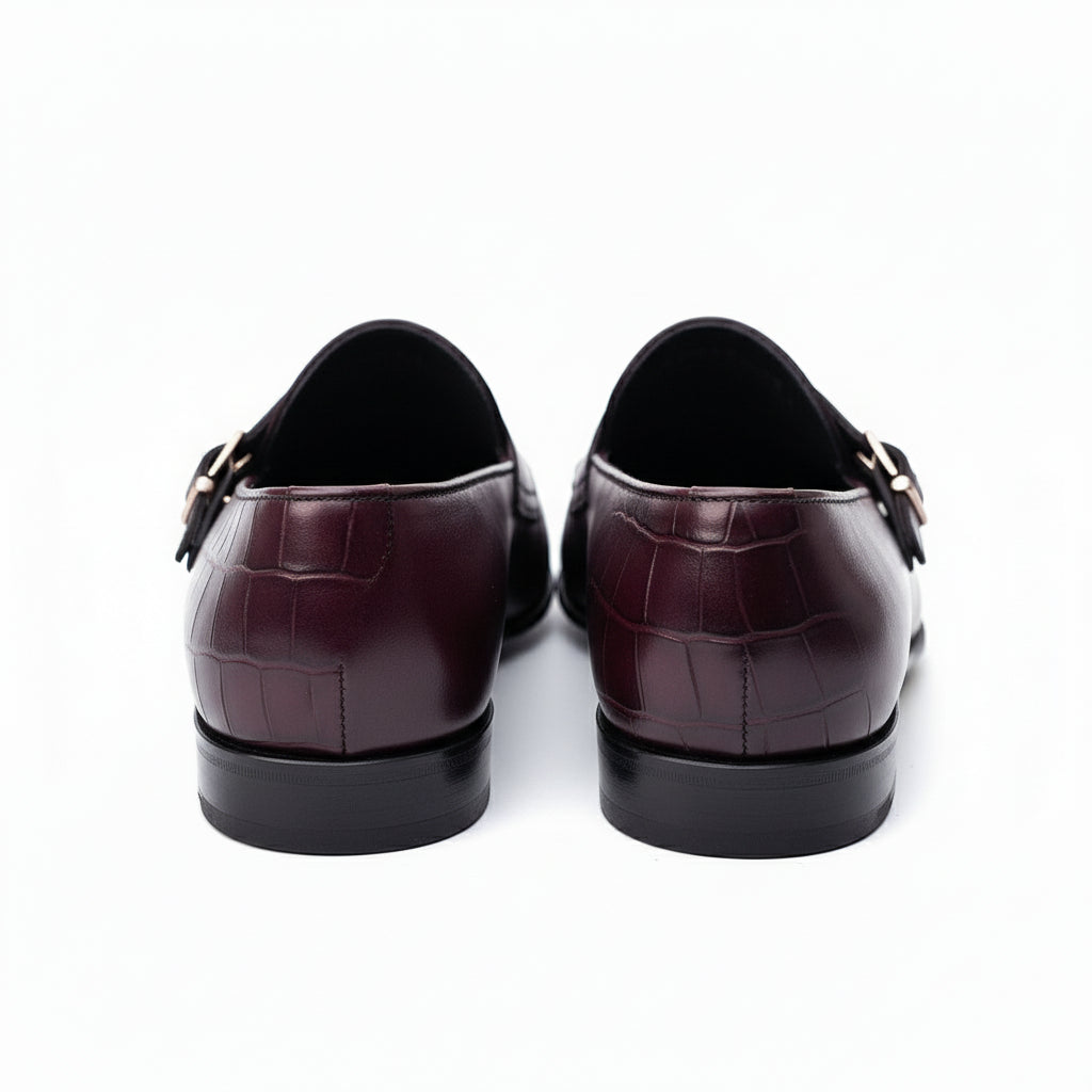 Double Monk Leather Dress Shoes, Penny Loafer Style - back-view
