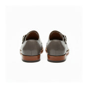 back-view - Gray Leather Oxford Double Monk Strap Shoes with Brogue Toe Cap