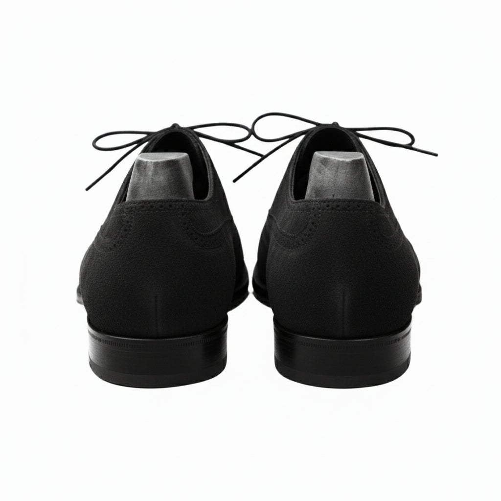 Men's Black Suede Wingtip Dress Shoes - back-view