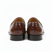 Brown Alligator Texture Moccasin Leather Shoes - back-view