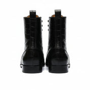 Men's Black Crocodile Leather Lace-Up Boots - back-view