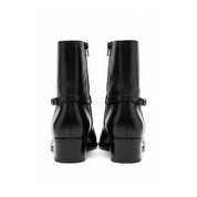 Men's Black Leather High-Heel Zipper Boots - back-view