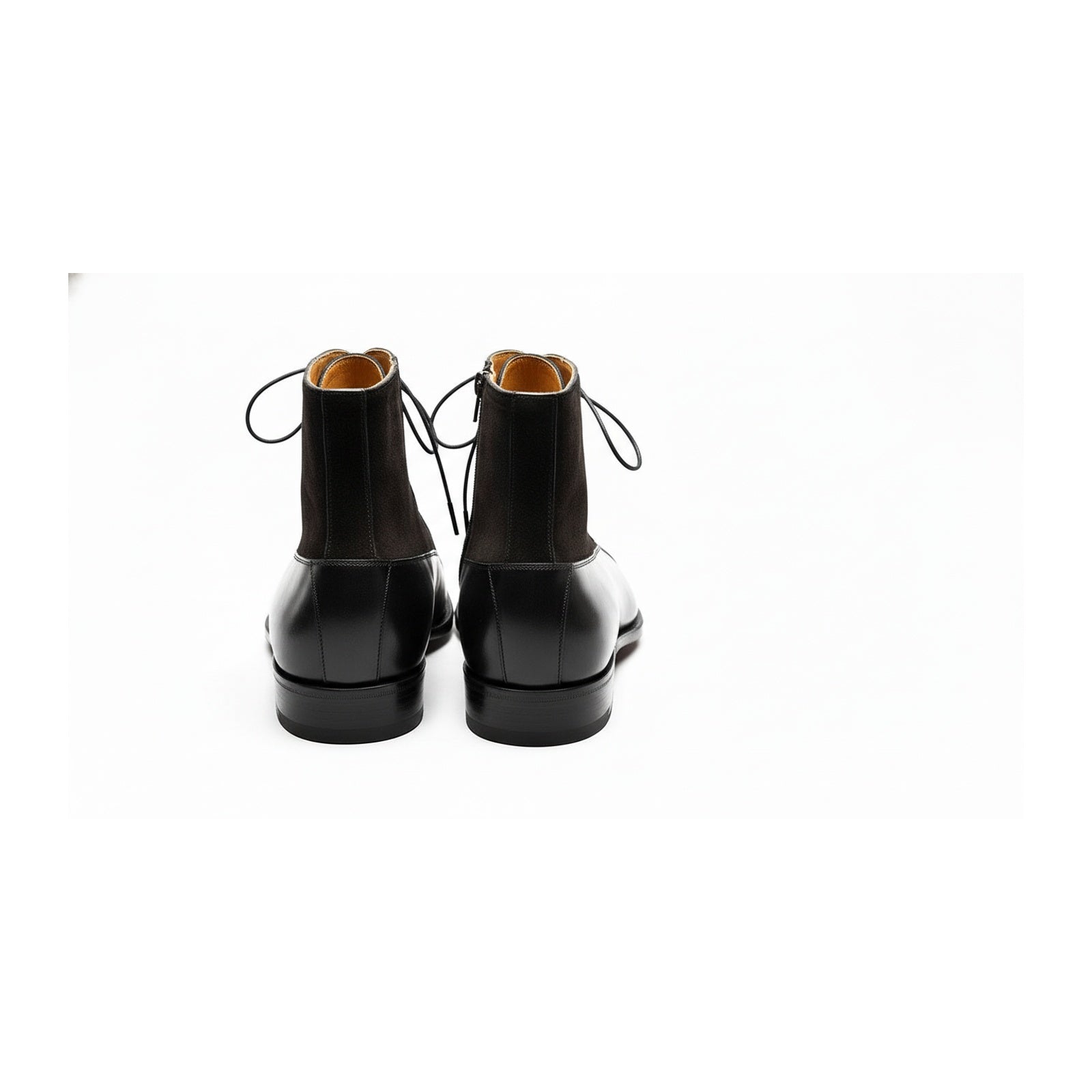 Men's Black Leather Ankle Boots with Cap Toe - back-view