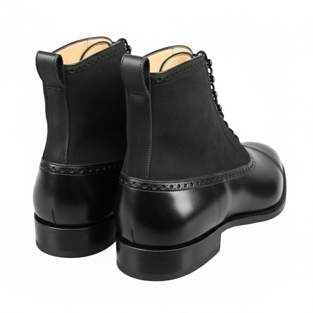 Men's Black Lace-Up Dress Boots in Genuine Leather & Suede - back-view