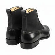 Men's Black Lace-Up Dress Boots in Genuine Leather & Suede - back-view
