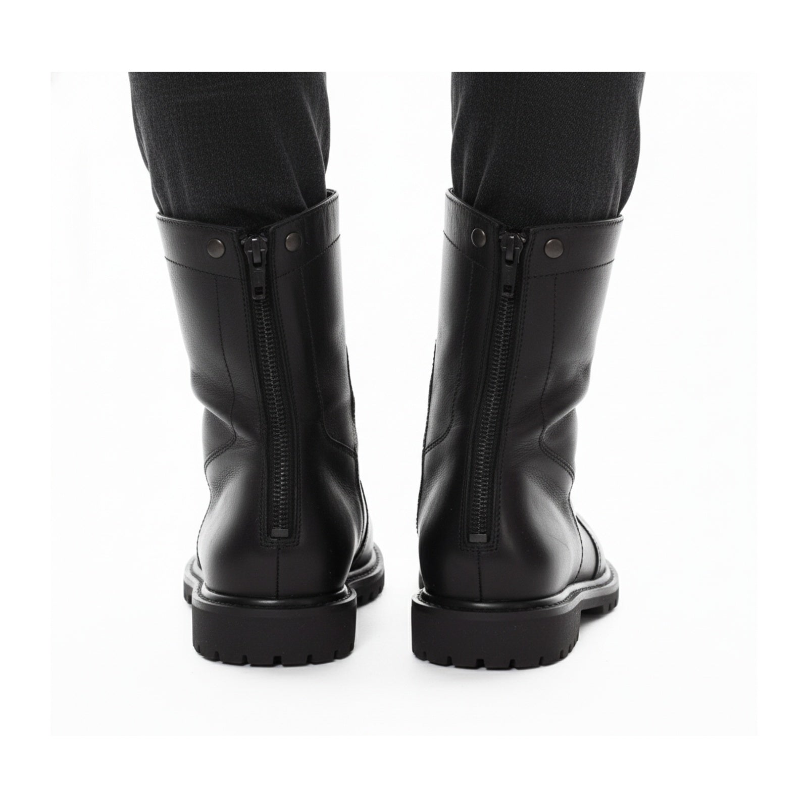 Men's Black Leather Back Zip Boots - back-view