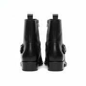 Men's Handmade Black Leather Boots with Side Zipper & Monk Strap - back-view