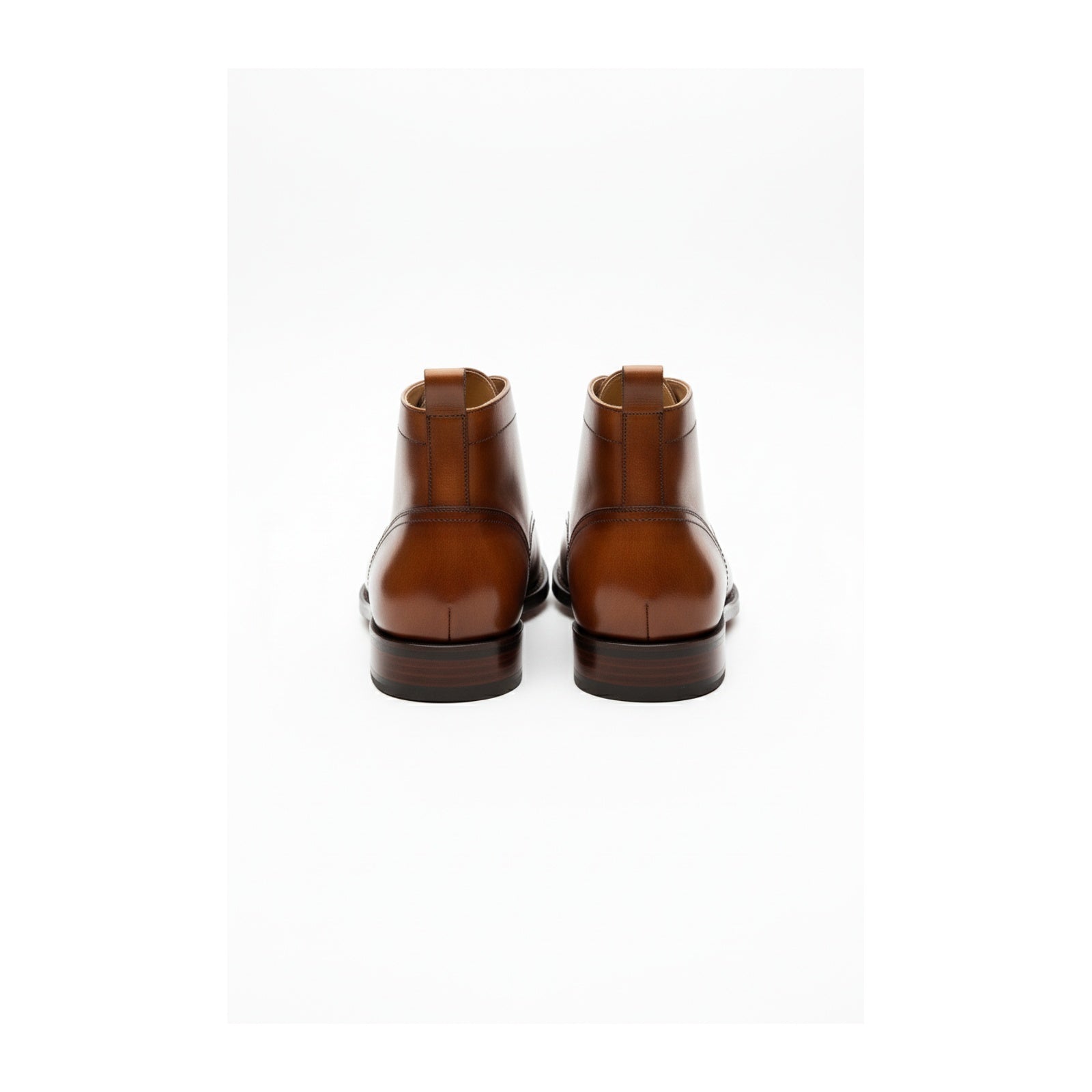Men's Brown Leather Wingtip Lace-Up Boots - back-view