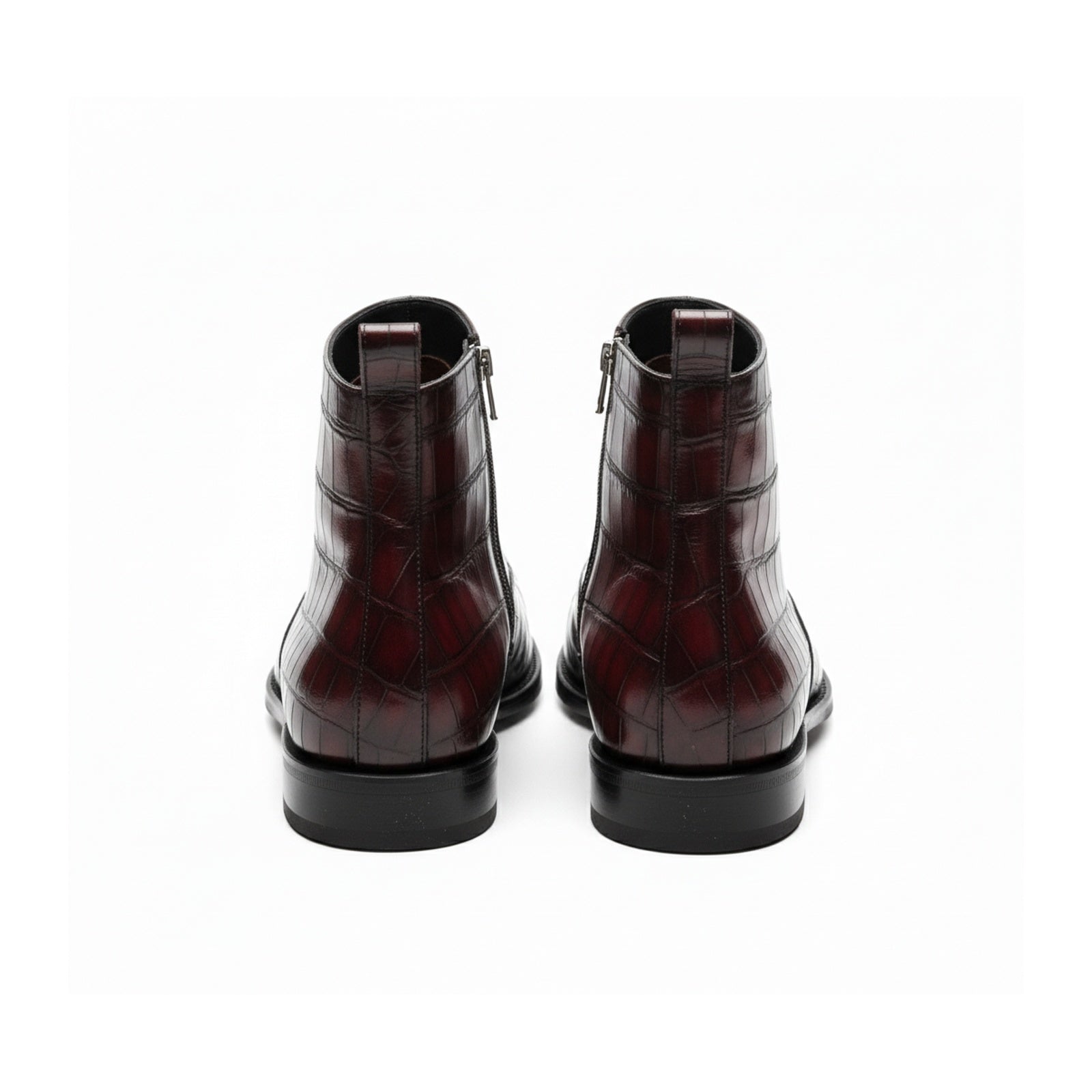 Men's Burgundy Crocodile Leather Zipper Boots - back-view