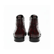 Men's Burgundy Crocodile Leather Zipper Boots - back-view